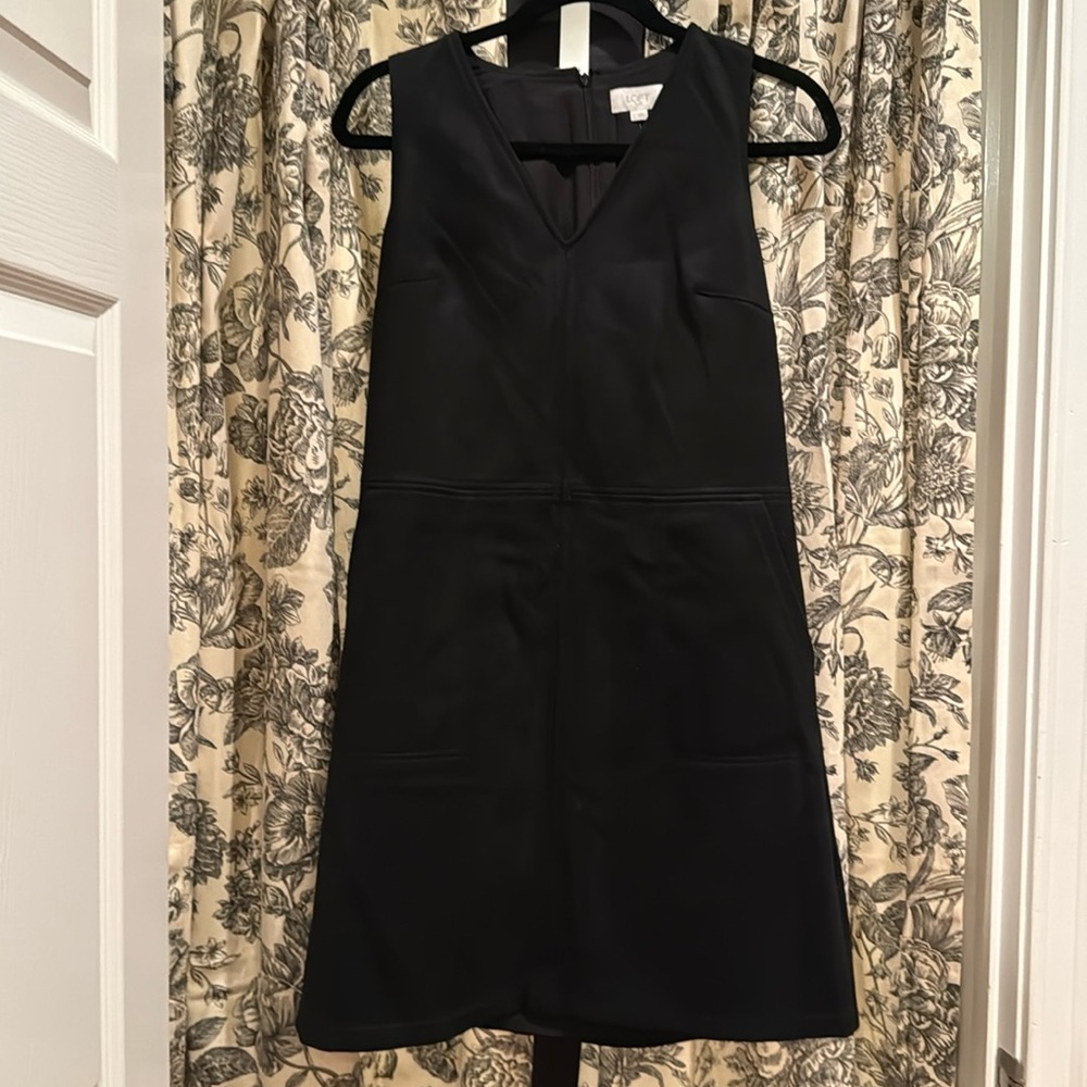 Suede A-line shift dress, black. Regular size, wish I they had it in petite.